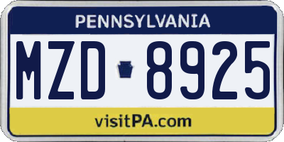 PA license plate MZD8925
