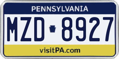 PA license plate MZD8927