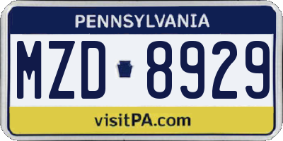 PA license plate MZD8929