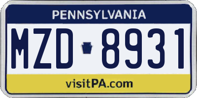 PA license plate MZD8931