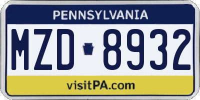 PA license plate MZD8932