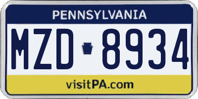 PA license plate MZD8934