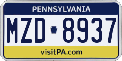 PA license plate MZD8937