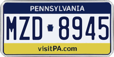 PA license plate MZD8945