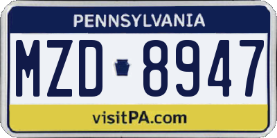 PA license plate MZD8947