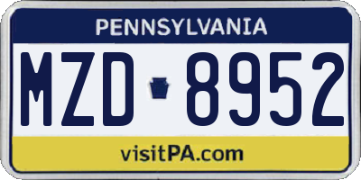 PA license plate MZD8952