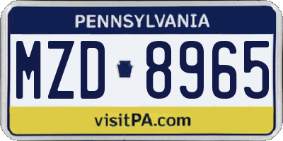 PA license plate MZD8965