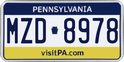 PA license plate MZD8978