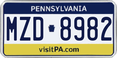 PA license plate MZD8982