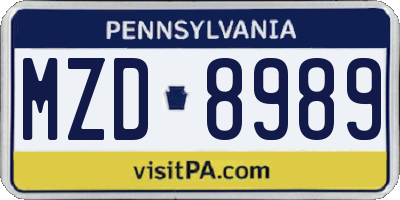 PA license plate MZD8989