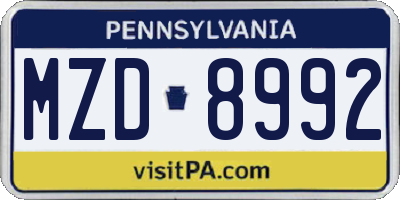 PA license plate MZD8992