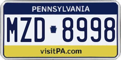 PA license plate MZD8998