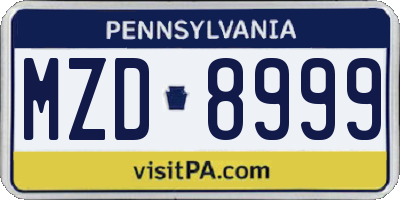 PA license plate MZD8999