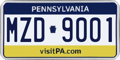 PA license plate MZD9001