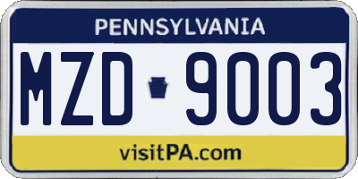 PA license plate MZD9003