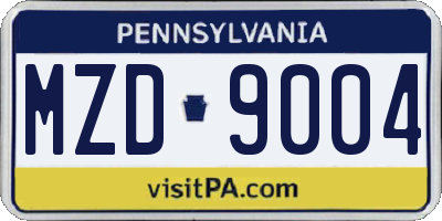 PA license plate MZD9004