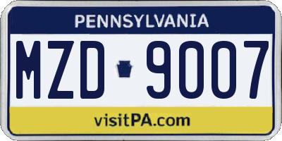 PA license plate MZD9007