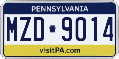 PA license plate MZD9014