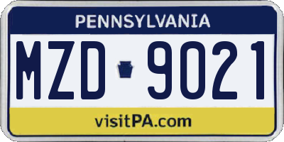 PA license plate MZD9021