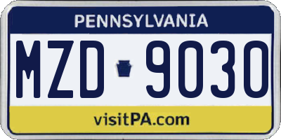 PA license plate MZD9030