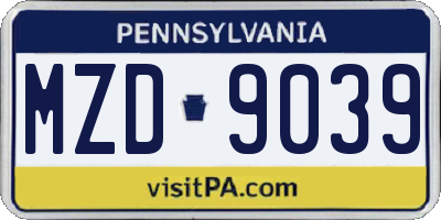 PA license plate MZD9039