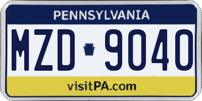 PA license plate MZD9040