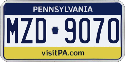 PA license plate MZD9070
