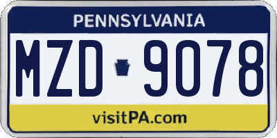 PA license plate MZD9078