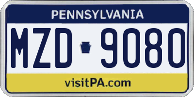 PA license plate MZD9080