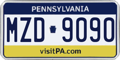 PA license plate MZD9090