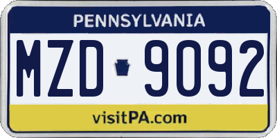PA license plate MZD9092