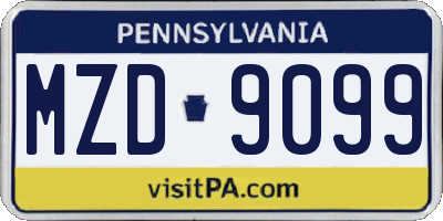 PA license plate MZD9099