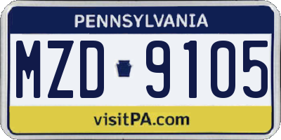 PA license plate MZD9105