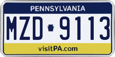 PA license plate MZD9113