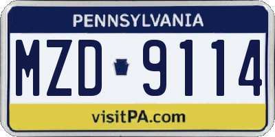 PA license plate MZD9114