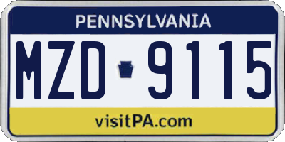 PA license plate MZD9115