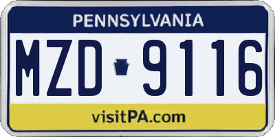 PA license plate MZD9116
