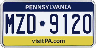PA license plate MZD9120