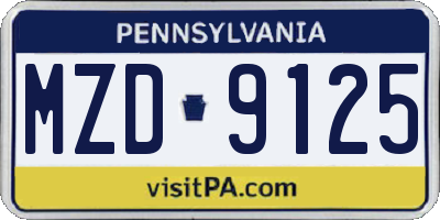 PA license plate MZD9125