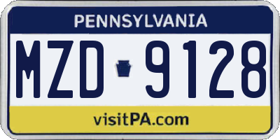 PA license plate MZD9128