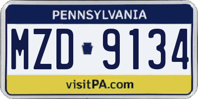 PA license plate MZD9134
