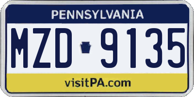 PA license plate MZD9135