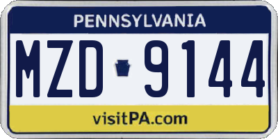 PA license plate MZD9144