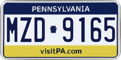 PA license plate MZD9165