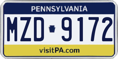 PA license plate MZD9172