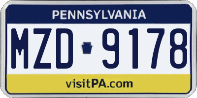 PA license plate MZD9178