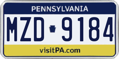 PA license plate MZD9184