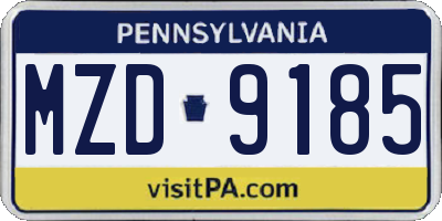 PA license plate MZD9185