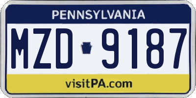 PA license plate MZD9187