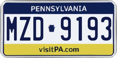 PA license plate MZD9193